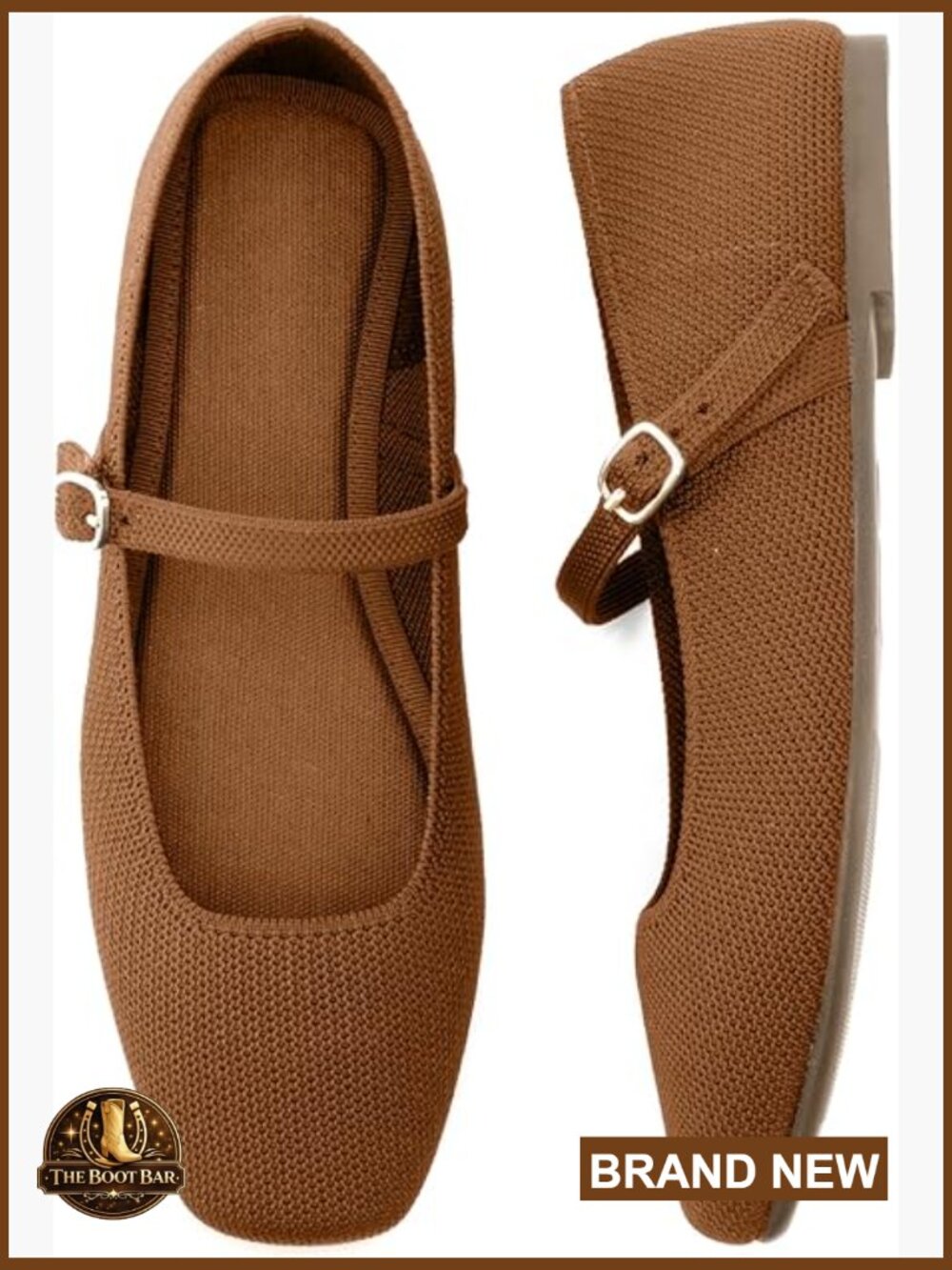 Women's Square Toe Knit Ballet Flats Mary Jane Shoes with Ankle Strap Dressy